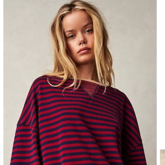 NEW Free People Classic Striped Oversized Crewneck - Picture 2 of 10